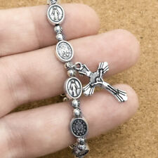 Vintage Style Silver Miraculous Medal Rosary Bracelet Cross Crucifix Virgin Mary
