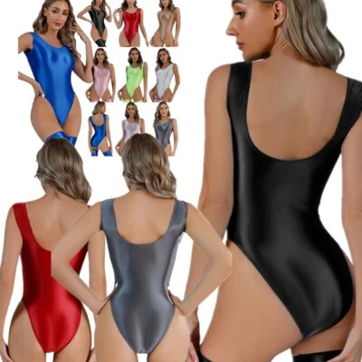 Tiaobug Damen Glossy Bodysuit Glänzend Overall Stringbody Trikot High Cut Thong - Bild 1 von 4