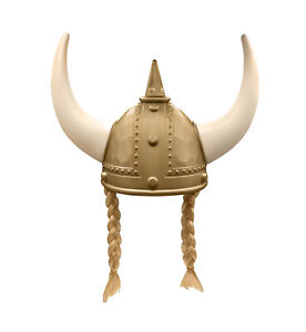 Adult Viking Helmet With Horns Braids Norse Barbarian Warrior Costume Accessory