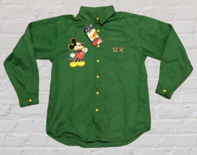 Camisa vintage años 90 Disney Mickey Mouse verde manga larga abotonada niños talla 14 Foto 1 de 4