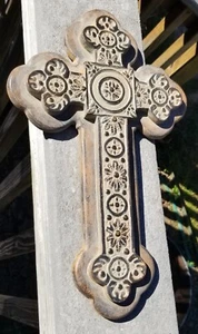 14.5 WALL CROSS~RUSTIC~ORNATE~CELTIC~OLD WORLD~BROWN/GRAY DECORATIVE HEAVY - Picture 1 of 11