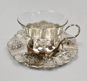 Tazza da tè, piattino, inserto in vetro BMF Germania Ovest anni '60 placcato argento *6 DISPONIBILI - Foto 1 di 13