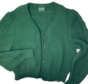 Vintage Geiger Austria Sweater Wool Knit Cardigan Pockets Green Women Sz 42