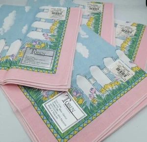 Easter Meadow Spring Flowers Picket Fence Napkins Set of 4 Tobin Home Fashions - Picture 1 of 8