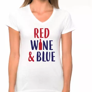 RED WINE BLUE American patriotic USA 4th of July Women's V-neck T-Shirt - Picture 1 of 1