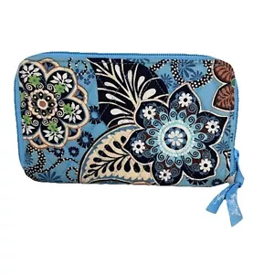 Vera Bradley Bali Blue Zip Around Wallet Organizer Floral 100% Cotton 8" x 5" - Picture 1 of 19