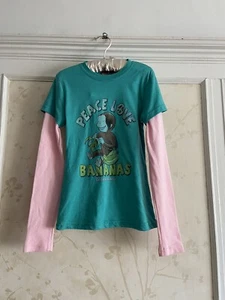 NWT Gap Junk Food Girls Curious George Peace love Top Shirt XS 4-5 Green/Pink - Picture 1 of 3