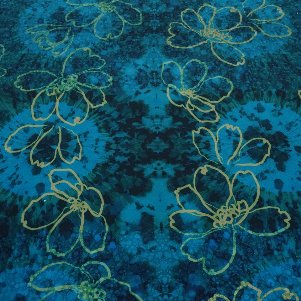Stoff Baumwolle Jersey Batik Floral Blumenmuster petrol blaugrün Kleiderstoff - Bild 1 von 4