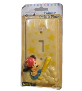 Vintage 1995 Disney Babies Light Switch Cover Mickey Baseball New - Picture 1 of 3