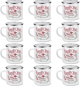 Juego de tazas esmaltadas de Navidad de 12, 12 oz Polo Norte paquete de 12, poste, blanco  - Imagen 1 de 7