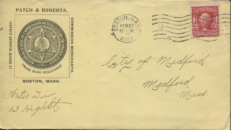 Advertising Cover Boston MA Patch & Roberts Commission Merchants League Emblem - Image 1 of 1