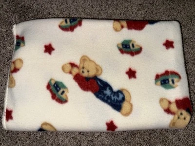 Vintage Springmaid Blue Jean Teddy Fleece Baby Blanket Red Stars Boats 42x32 - Image 1 of 4
