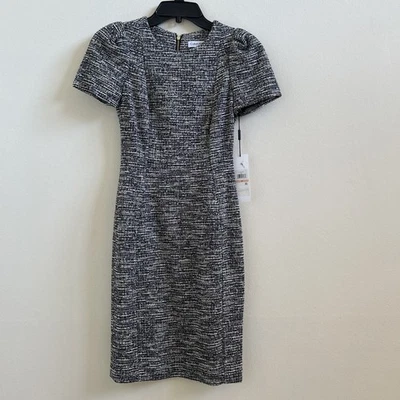 Calvin Klein Women’s Tweed Short Sleeve Sheath Dress Black White 2P - Image 1 of 3