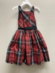 Ralph Lauren Girls Red And Black Tartan Plaid Dress With Tie Sz 6 - Picture 1 of 9