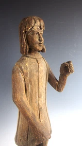 ANTIKE VOLKSKUNST GESCHNITZTE HOLZFIGUR / SKULPTUR EINES JUNGEN ~ 20" GROSS - Bild 1 von 18