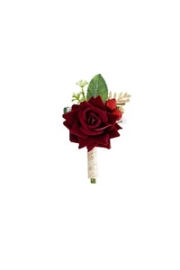 Yelinart 1 pc Burgundy Rose Men Boutonniere for Wedding Single Groom Groomsme... - Picture 1 of 6