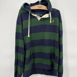 Vintage Polo Ralph Lauren Rugby Hoodie grün blau gestreift Pony Herren XXL Sweatshirt - Bild 1 von 5