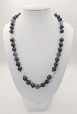 Collar Curativo Shungita, Ópalo y Amatista 17-18", Piedra Energética, 8 mm Foto 1 de 4