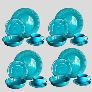 Vintage 20 Pc Fiesta Turquoise Dinnerware Set for 4 Homer Laughlin USA 1999 NOS - Picture 1 of 12