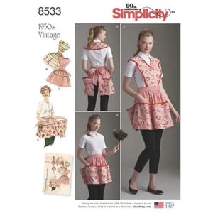 SIMPLICITY SEWING PATTERN 8533 MISSES 10-20 VINTAGE 50s APRON W/ DETACHABLE BIBS - Picture 1 of 7