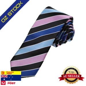 Skinny Neck Ties For Men Black Blue Purple Stripes Thin Tie Dan Smith DAE7A19E - Picture 1 of 4