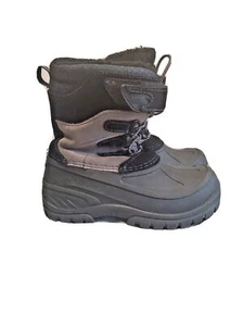 Boys Insulated Snowboots Sz 1 Khombu Black Grey Hook Loop Winter - Picture 1 of 13