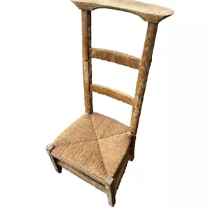 More details for antique prie dieu prayer chair with woven rush seat vintage 19th century