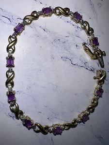 Bracciale tennis vintage taglio ovale ametista oro giallo 10 kt firmato Kuuge - Foto 1 di 10
