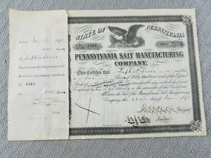 1875 Pennsylvania Salt Manufacturing Co One share of Fifty dollars canceled 1882 - Picture 1 of 4