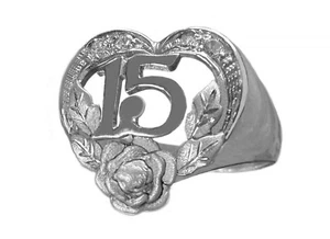 925 Sterling Silver Quince "15" Flower Rose Heart Ring (08) - Size 8 - Picture 1 of 2