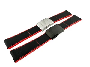 22mm Black/Red Rubber Canvas Strap Band fit Breitling Super Ocean Watches + Pins - Picture 1 of 14