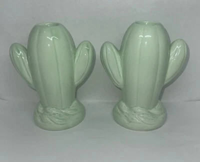 2 Cactus Candleholders Ceramic 5.5 Inches Tall Whimsical - Southwestern - Fiesta - Image 1 of 4