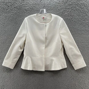 Boden Blazer Womens 10 Off White Polperro Peplum Career Party Textured Jacket - Picture 1 of 16