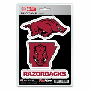 Arkansas Razorbacks Set of 3 Die Cut Decal Stickers State Outline Free Shipping - Picture 1 of 1
