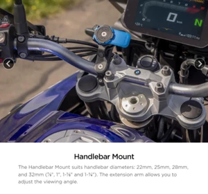 QUAD LOCK MOTORCYCLE HANDLEBAR MOUNT BAR SIZES 22.2 MM, 25.4,28.6 AND 31.8 MM - Zdjęcie 1 z 8
