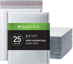 White Poly Bubble Mailers: Shipping Envelopes, Water-Resistant, 8.5x11", 25/Box - Picture 1 of 7