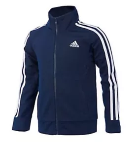 NEU MIT ETIKETT ADIDAS JUNGEN GRÖSSE 6 ~ MARINEBLAU & WEISS DURCHGEHENDER REISSVERSCHLUSS KLASSISCHE TRAININGSJACKE UVP $ 40,00 - Bild 1 von 8