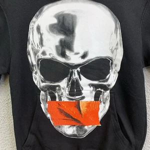 Shhh Skull Orange Tape Hoodedie Sweatshirt Black Men’s Small Streetwear - Picture 1 of 9