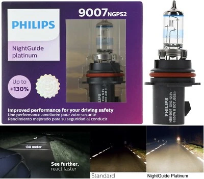 Philips Night Guide Platinum 9007 65/55W Two Bulbs Head Light Replace High Low - Image 1 of 4