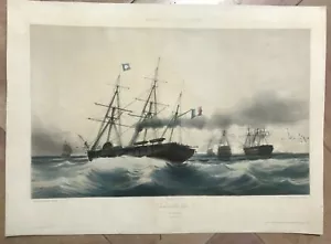SHIP TRANSATLANTIQUE by DURAND DATED 1845 19TH CENTURY LARGE LITHOGRAPHIC VIEW - Picture 1 of 10