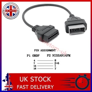 OBD2 Diagnostyczny 14Pin na 16Pin OBD2 Adapter Wtyczka Kabel diagnostyczny do Nissana UK - Zdjęcie 1 z 9