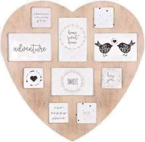 Large 10 Photo Multi Picture Frame Shabby Chic Heart Shape Wall Decor Family - Picture 1 of 5