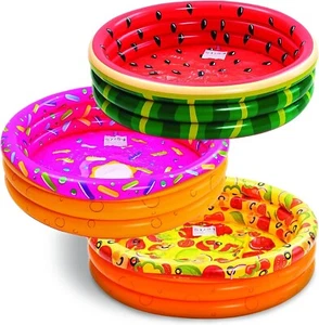 3er Pack Aufblasbarer Kinderpool, 47" Wassermelone Donuts Pizza 3 Ringe für Alter 3+ - Bild 1 von 8