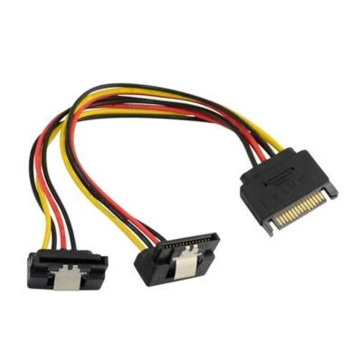 Sata 15Pin Male to Dual 2 15 Pin Female 90° Y Splitter Power Adapter Cable Cord - Image 1 of 4