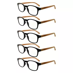 Reading Glasses 5 Pack Readers Retro Eyeglasses Wood Look Men Women +1.5 +2.5 - Picture 1 of 9