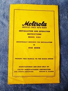 1946 Buick MOTOROLA AUTO CAR RADIO Installation Operation Instructions Model BK6 - Picture 1 of 5