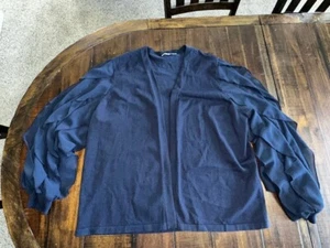 Chico’s Gr. 3 XL dunkelblau vorne offen Top Cardigan Rüschen Chiffon Overlay - Bild 1 von 5