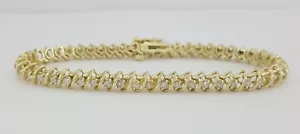 Round Brilliant Diamond "S" Link Tennis Bracelet 7.25" 2 ct 14K Yellow Gold - Picture 1 of 11