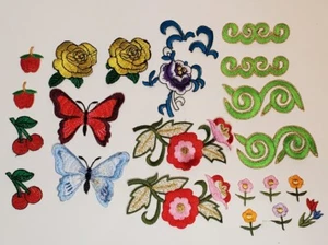 Lote de 20 parches bordados con motivos de flores y frutas de hierro sobre tela, hágalo usted mismo, costura - Imagen 1 de 2
