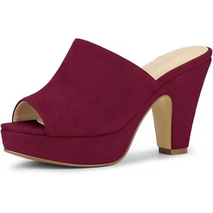 Allegra K Platform Mule Heels Open Toe Slip On Heeled Sandals Burgundy 8.5 NEW - Picture 1 of 9